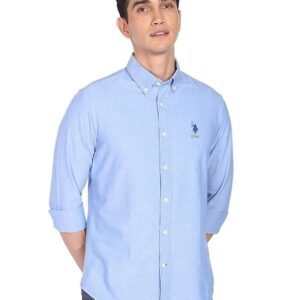 u.s. polo assn. men's cotton tailored fit solid oxford button down casual shirt